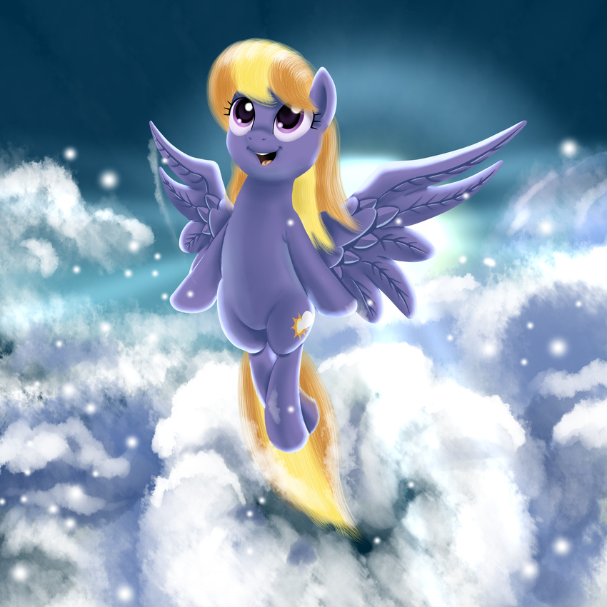 2013 asai_g cloud cloudkicker equine female flying friendship_is_magic grey_body hair hi_res looking_at_viewer mammal multicolored_hair my_little_pony outside pegasus pink_eyes sky smile two_tone_hair wings