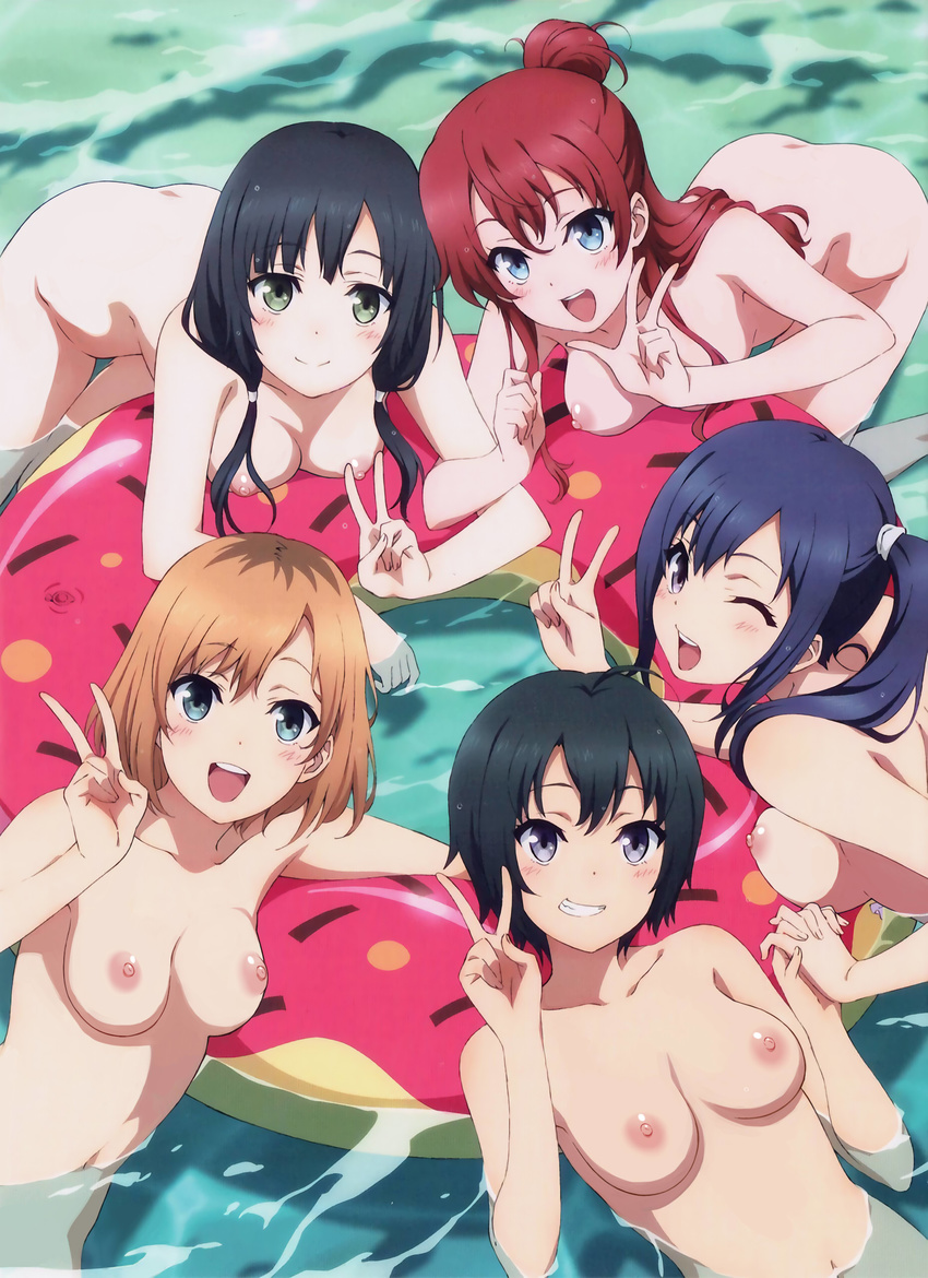 imai_midori miyamori_aoi naked nipples photoshop sakaki_shizuka shirobako toudou_misa wet yasuhara_ema