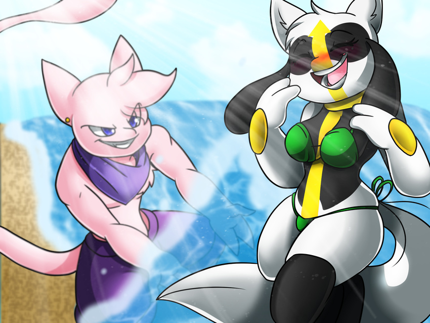 beach bikini clothing crossgender female male nintendo pok&eacute;mon riolu riolumon seaside swimsuit theriolumon video_games yosh