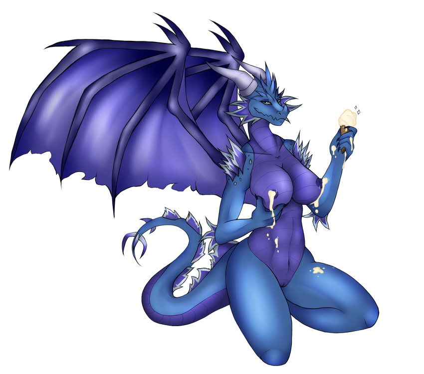 anthro big_breasts breasts callmedaddy claws cream crossgender cyril dessert digital_media_(artwork) dragon female food horn huge_breasts ice ice_cream lactating looking_at_viewer membranous_wings milk nipples nude pose pussy scalie smile solo spikes spyro spyro_the_dragon video_games western_dragon wings