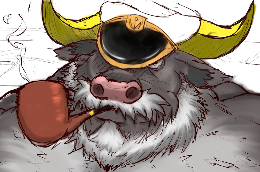 ahab beard bovine bust_(disambiguation) covered_eye facial_hair hat horn mammal old pipe smoking tenjo_k tokyo_afterschool_summoners