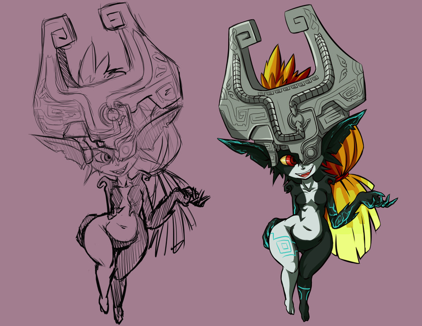 armor breasts female hair hand_on_hip helmet humanoid imp midna nintendo not_furry open_mouth orange_hair plagueofgripes pointy_ears red_eyes solo the_legend_of_zelda twili twilight_princess video_games wide_hips yellow_sclera