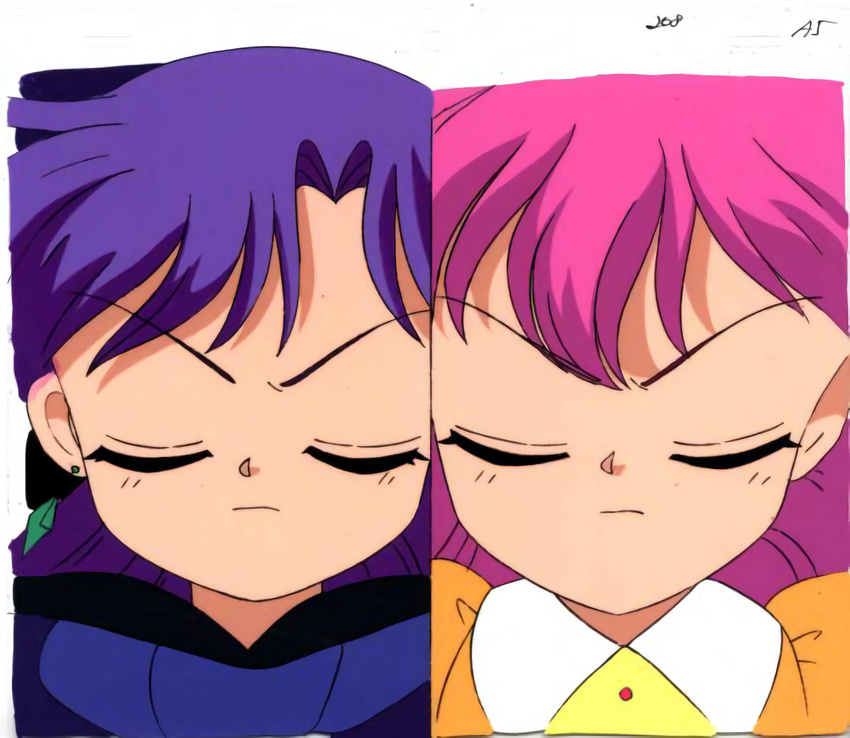 akazukin_chacha eyes_closed marin pink_hair purple_hair yakko