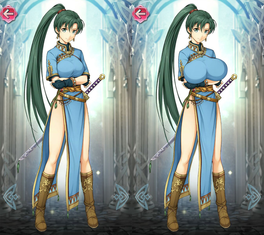 breast_expansion breasts edit fire_emblem fire_emblem:_rekka_no_ken fire_emblem_heroes green_hair huge_breasts large_breasts lyn lyn_(fire_emblem) tagme