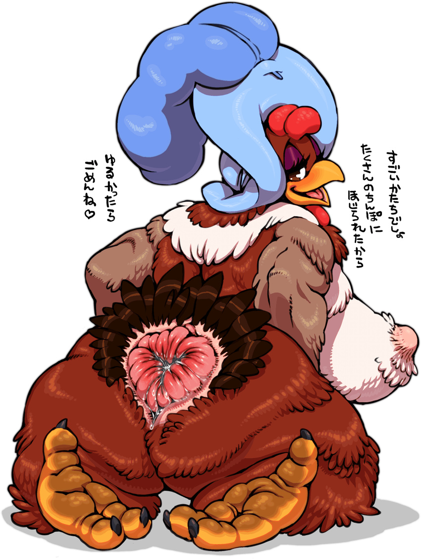 2017 anatomically_correct animal_genitalia anthro avian beak bird blush breasts chicken clara_cluck cloaca dialogue dirty_feet disney feathers female foot_focus looking_at_viewer nezumi nude open_mouth presenting pussy_juice solo talking_to_viewer text translation_request