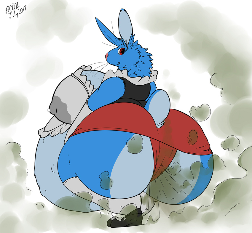 anthro belly big_belly big_butt breasts bulge butt clothing fart lagomorph maid_uniform mammal pregnant rabbit rear_view riis uniform