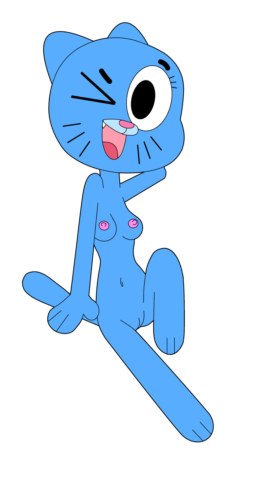 anthro areola breasts cartoon_network clothing erect_nipples faisforporn_(artist) feline female mammal nicole_watterson nipples nude one_eye_closed pussy solo the_amazing_world_of_gumball wink
