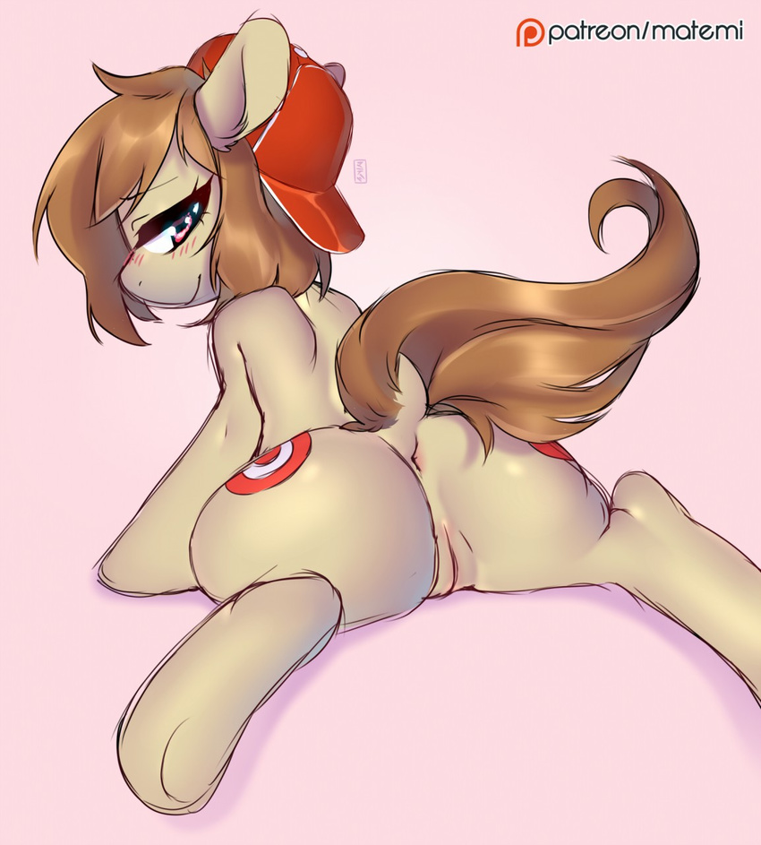 anus blush cutie_mark earth_pony equine female feral horse looking_back makeup mammal mascara matemi my_little_pony pony pussy sketch smile solo thick_thighs young