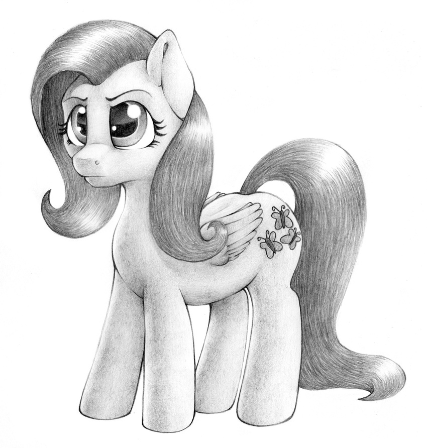 2017 black_and_white cutie_mark equine female feral fluttershy_(mlp) friendship_is_magic greyscale horse mammal monochrome my_little_pony pegasus pencil_(artwork) pony simple_background solo stallionslaughter traditional_media_(artwork) white_background wings
