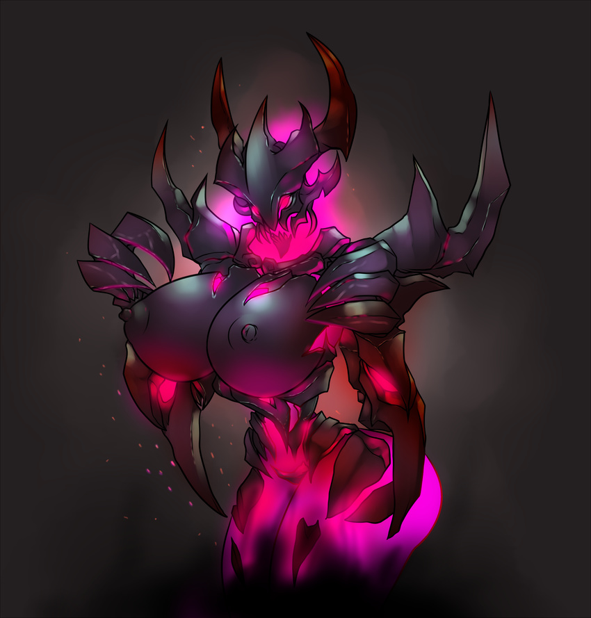 areola big_breasts breasts demon digital_media_(artwork) dota erect_nipples female glowing glowing_eyes hi_res horn lewdreaper nevermore_the_shadow_fiend nipples not_furry pink_eyes pose simple_background small_waist solo standing video_games voluptuous wide_hips