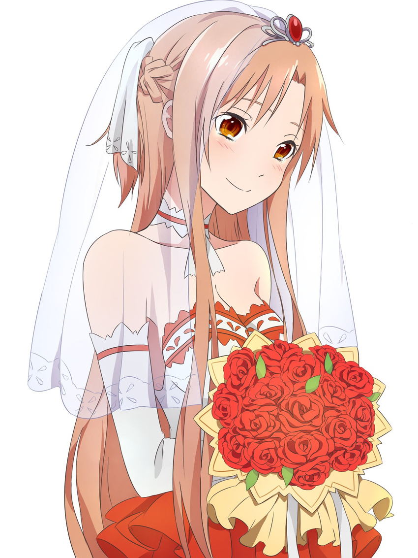 asuna_(sword_art_online) cleavage dress keiji sword_art_online wedding_dress