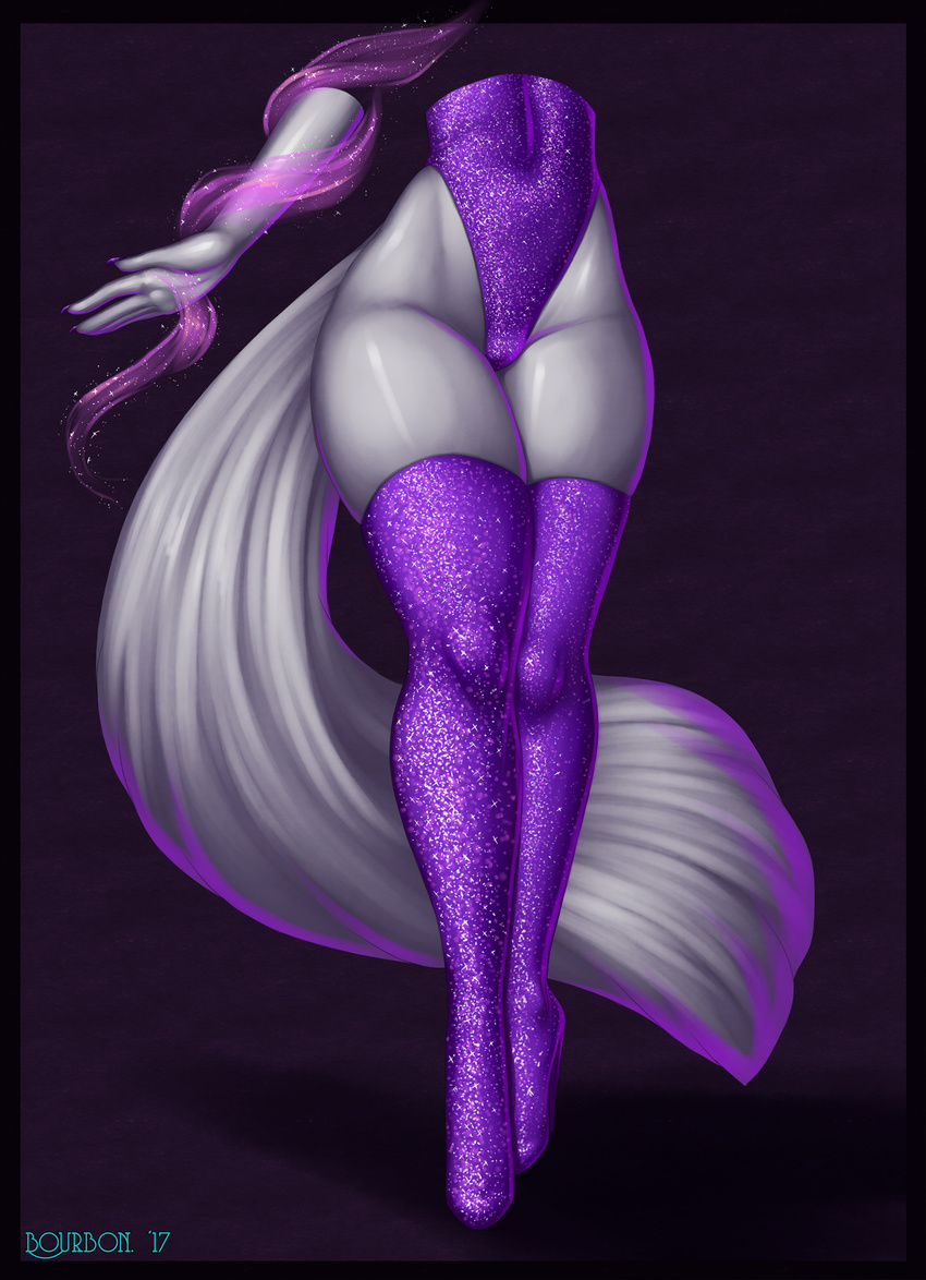 ambiguous_species anthro bourbon._(artist) camel_toe clothing faceless_female female legwear magic solo thigh_highs wide_hips