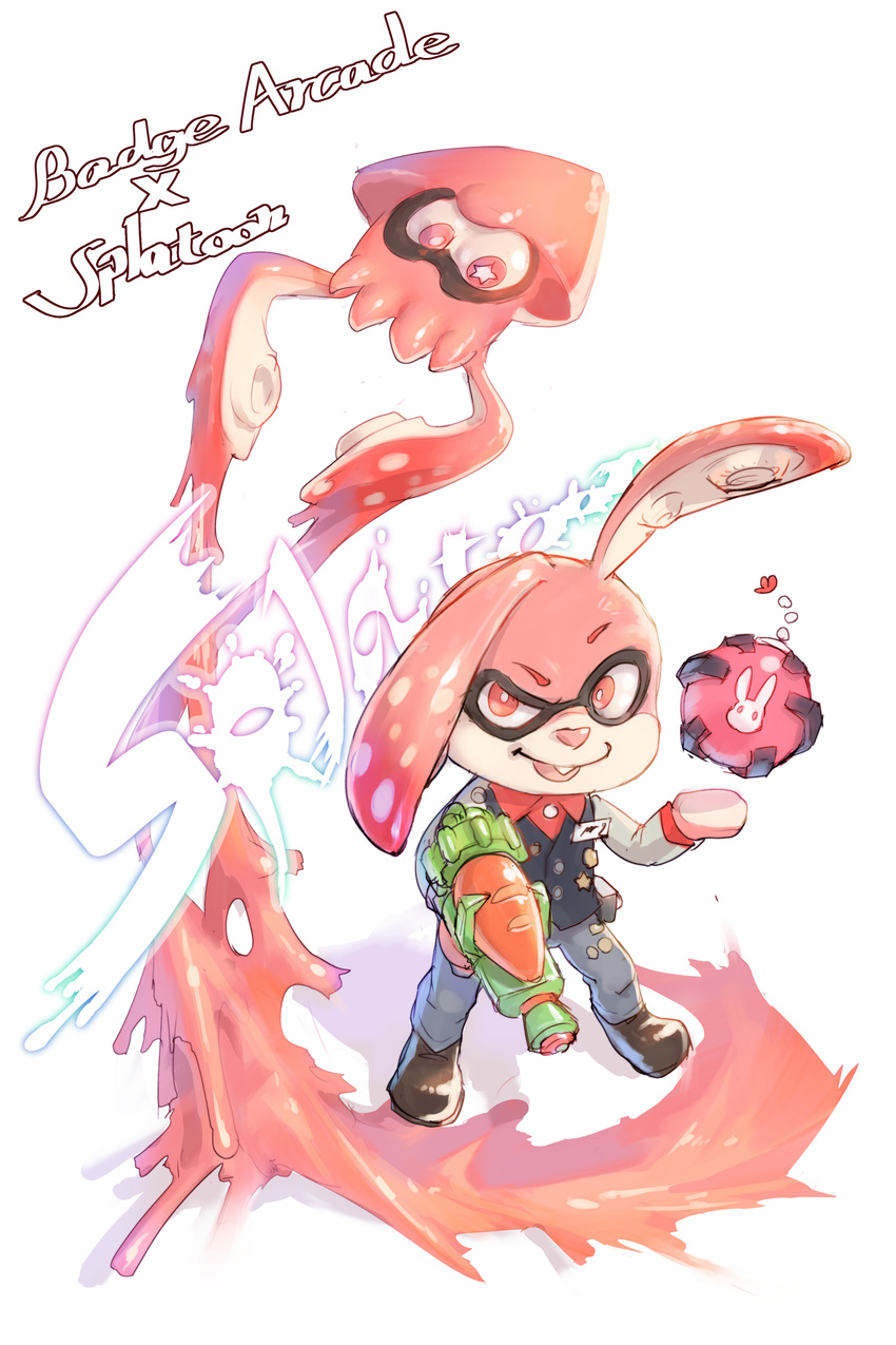 anthro arcade_bunny buckteeth clothed clothing crossover fur inkling lagomorph male mammal nintendo nintendo_badge_arcade p!k@ru pink_fur rabbit splatoon teeth video_games