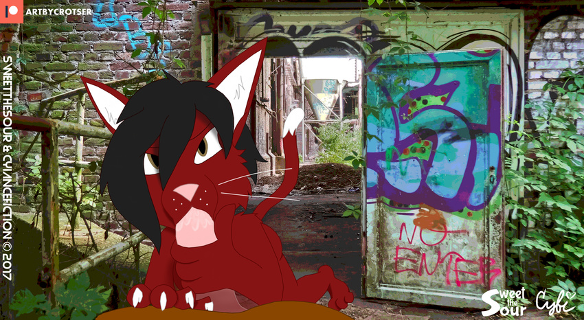 2017 abandoned_building ambrosia_hale anthro big_penis black_hair bottomless breasts brown_eyes butt cat claws clothed clothing cum cum_in_mouth cum_inside cyiancefiction day detailed_background digital_drawing_(artwork) digital_media_(artwork) drooling duo ear_tuft erection feline fellatio female fur graffiti hair handjob hi_res huge_penis invalid_tag looking_at_viewer male male/female mammal nude open_mouth oral orgasm outside penetration penis red_fur saliva sex side_boob sky sweetthesour toes tuft urbex whiskers young