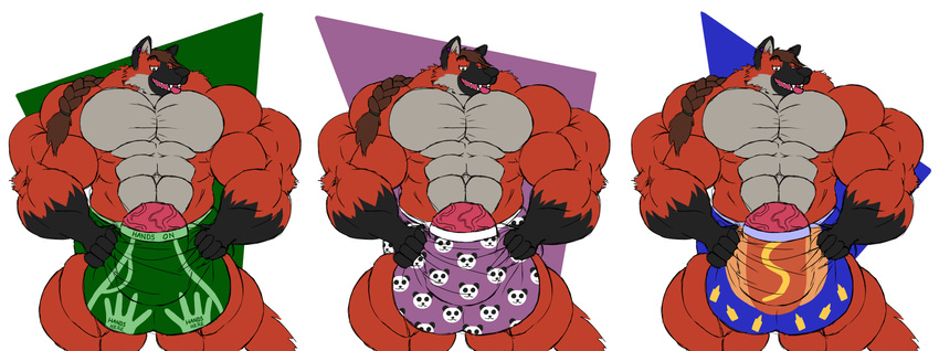 anthro barely_contained bawleon bulge canine clothing hyper hyper_bulge hyper_muscles looking_at_viewer male mammal multiple_images muscular open_mouth penis smile solo tongue tongue_out underwear vein veiny_penis