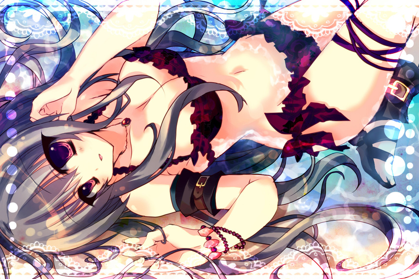 bad_id bad_pixiv_id bikini grey_hair long_hair matsumiya_kiseri original red_eyes solo strap swimsuit