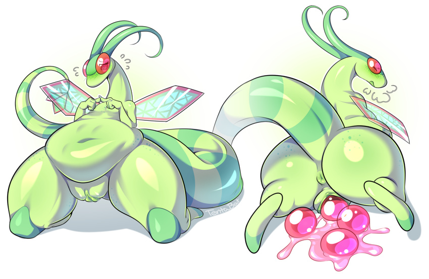 2017 abdominal_bulge alternate_version_available antennae anthro anus belly big_butt big_pussy big_tail blush butt dragon egg eyelashes female flat_chested flygon lizardbat_(artist) membranous_wings navel nintendo oviposition plump_labia pok&eacute;mon presenting pussy shy slightly_chubby solo spread_legs spreading thick_thighs video_games wide_hips wings