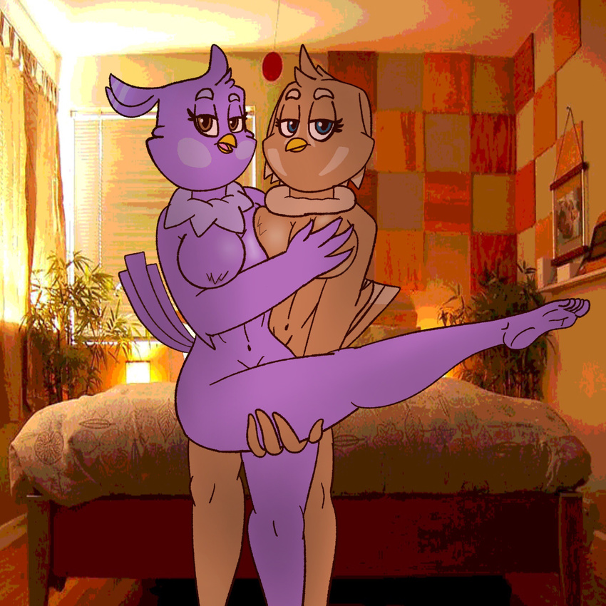 anthro avian boman100 breasts fan_character female female/female grope melissa_morgan raised_leg super_planet_dolan