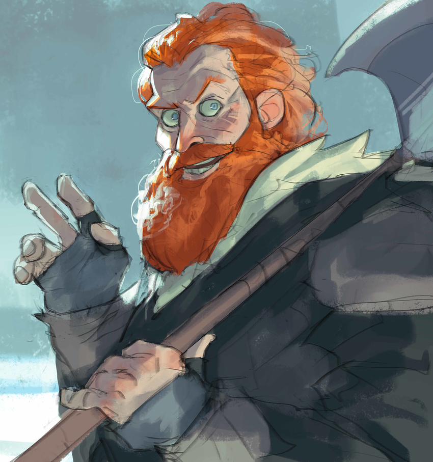 absurdres axe beard blue_eyes facial_hair game_of_thrones highres ramonn90 red_hair tormund weapon