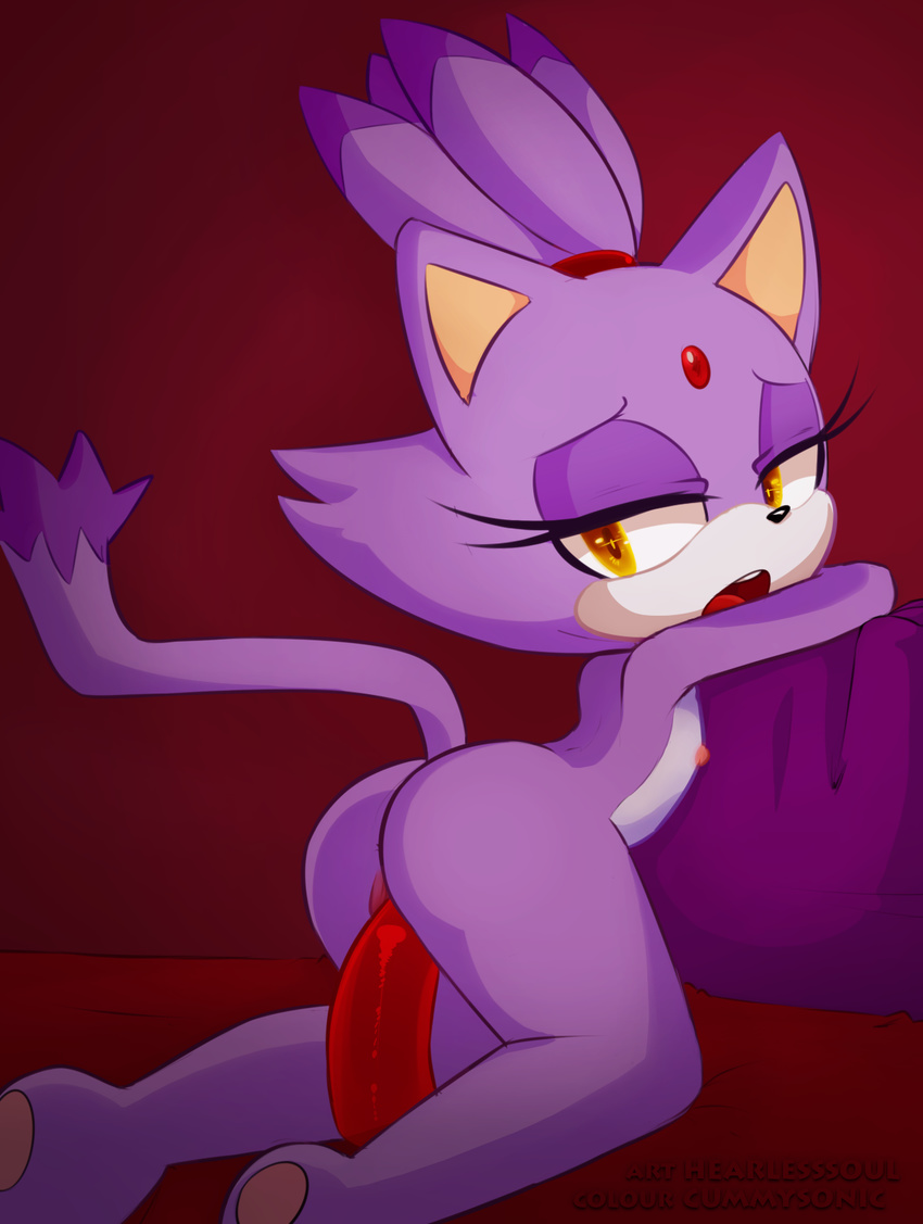 2017 anthro blaze_the_cat butt cat cummysonic dildo feline female flat_chested fur hair hearlesssoul hi_res kneeling mammal nipples nude open_mouth penetration pussy sex_toy solo sonic_(series) vaginal vaginal_penetration