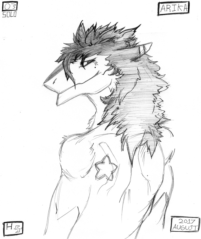 arika_moon_star arm_muscles back_muscles bangs beauty_mark biceps female fur hair harpseal invalid_tag long_hair looking:back mammal mole moon_star_(harpseal) multicolored_fur muscular muscular_female neck_fur sergal shoulder_blades smile snout spiky_hair standing star tattoo two_tone_fur