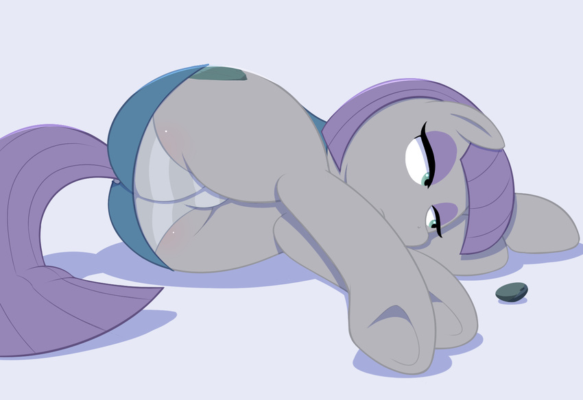 2014 acstlu boulder_(mlp) butt clothing earth_pony equine female feral friendship_is_magic fur grey_fur hair half-closed_eyes horse lying mammal maud_pie_(mlp) my_little_pony on_side panties pony purple_hair rock simple_background solo underwear