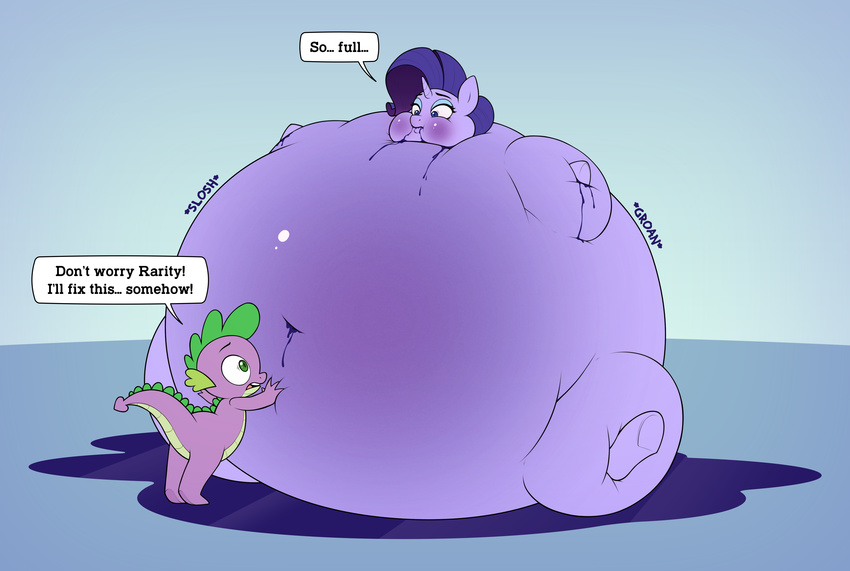 2017 absurd_res belly big_belly dragon equine female friendship_is_magic hi_res horn horse hyper hyper_belly inflation juice_(disambiguation) male mammal my_little_pony pony rarity_(mlp) spike_(mlp) stunnerpony text unicorn