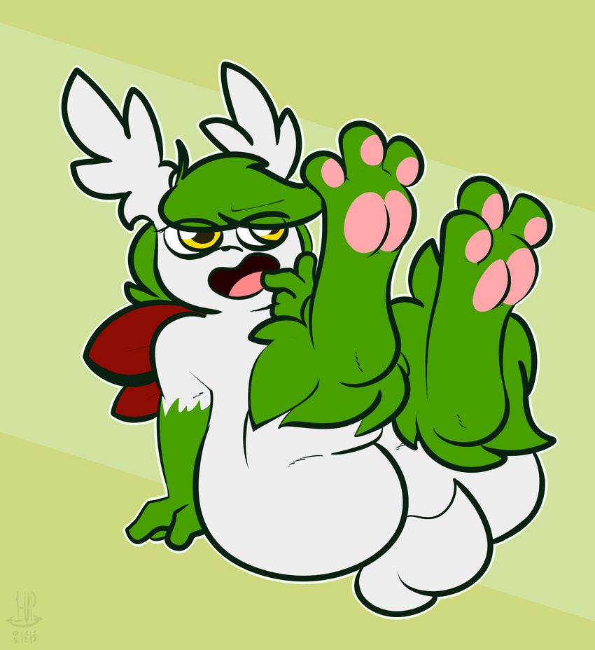 1-upclock allison_(1-upclock) barefoot butt feet female foot_fetish hair legendary_pok&eacute;mon nintendo open_mouth paws pok&eacute;mon presenting shaymin shaymin_(sky_form) simple_background soles solo toes tongue video_games