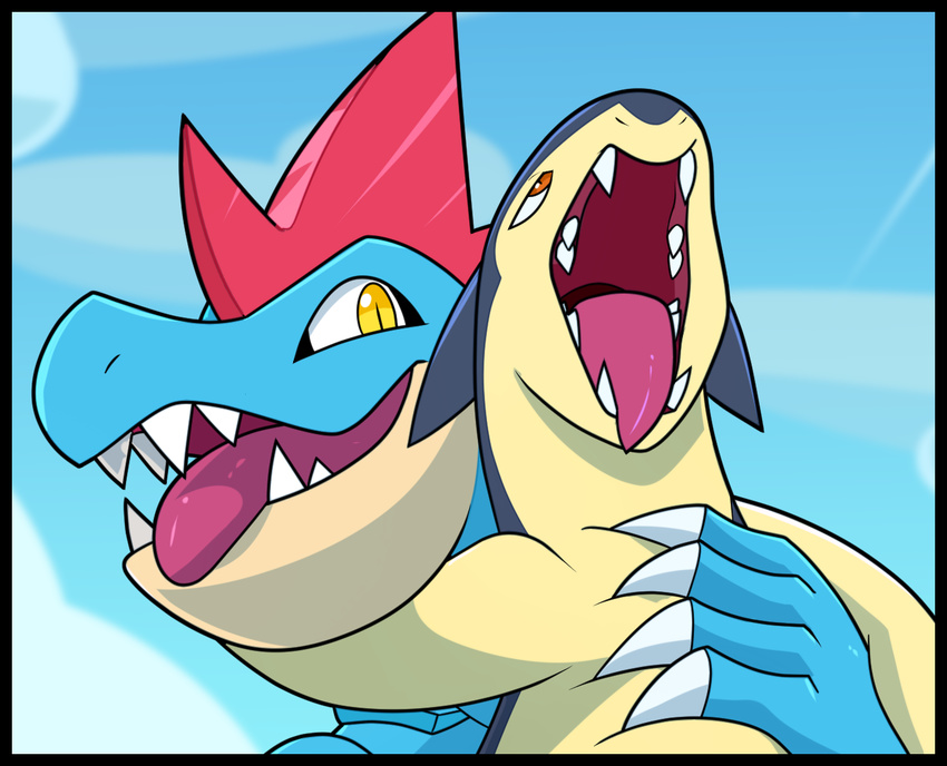 ahegao blitzdrachin cropped feraligatr looking_pleasured nintendo patreon pok&eacute;mon tongue tongue_out typhlosion video_games