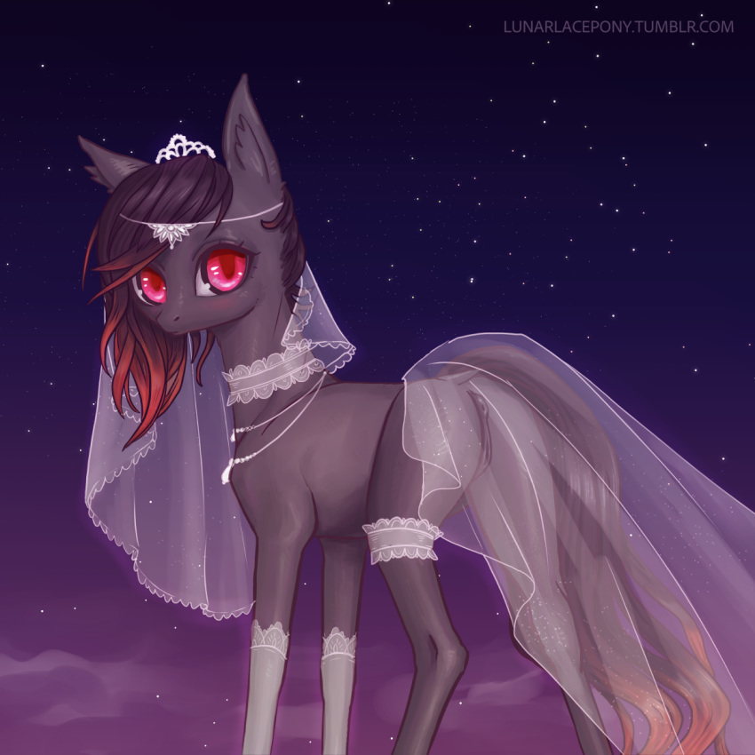 anus bride butt clothing dark_skin earth_pony equine fan_character female horse invalid_color jewelry looking_at_viewer looking_back lunarlacepony mammal my_little_pony night nude pony pussy red_eyes sky solo standing