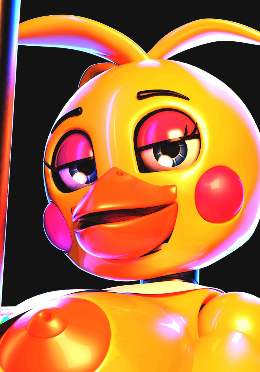 absurd_res animatronic avian beak big_breasts bird blue_eyes breasts chicken digital_media_(artwork) female five_nights_at_freddy's five_nights_at_freddy's_2 half-closed_eyes headshot_portrait hi_res looking_at_viewer machine nipples nude portrait robot runabo seductive shiny solo toy_chica_(fnaf) video_games