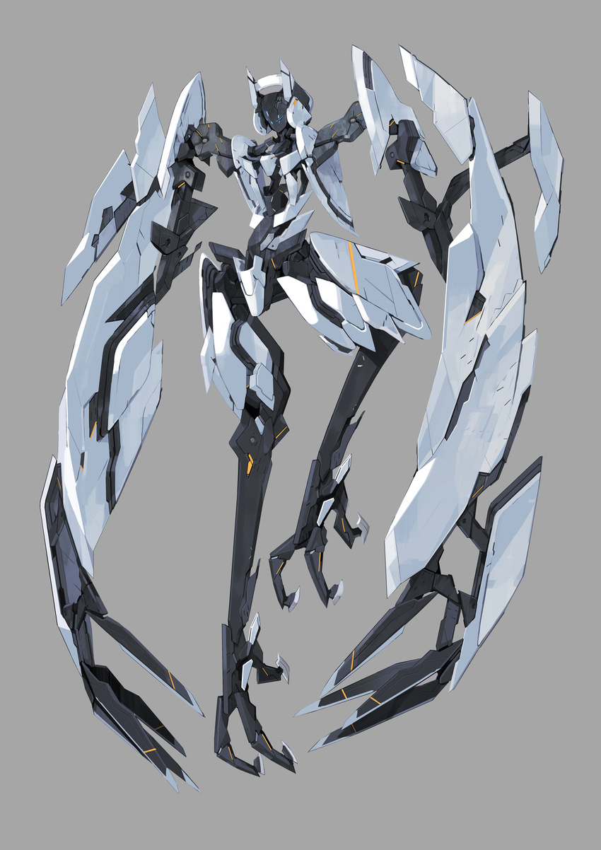glowing grey_background highres machinery mecha no_humans original pump_(pumpqmuq) robot simple_background solo wings