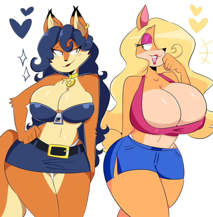 big_breasts breasts carmelita_fox crash_bandicoot crash_bandicoot_(series) duo hi_res jinu sly_cooper sly_cooper_(series) tawna_bandicoot thick_thighs video_games