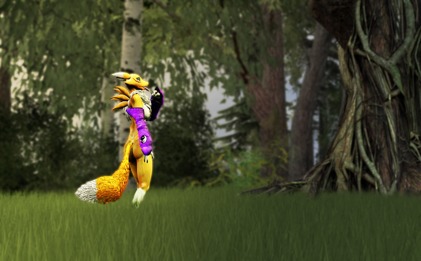 3d_(artwork) anthro big_breasts breasts butt candy canine digimon digital_media_(artwork) female food forest fox garry's_mod lollipop lordzbacon mammal nude pose renamon solo tree