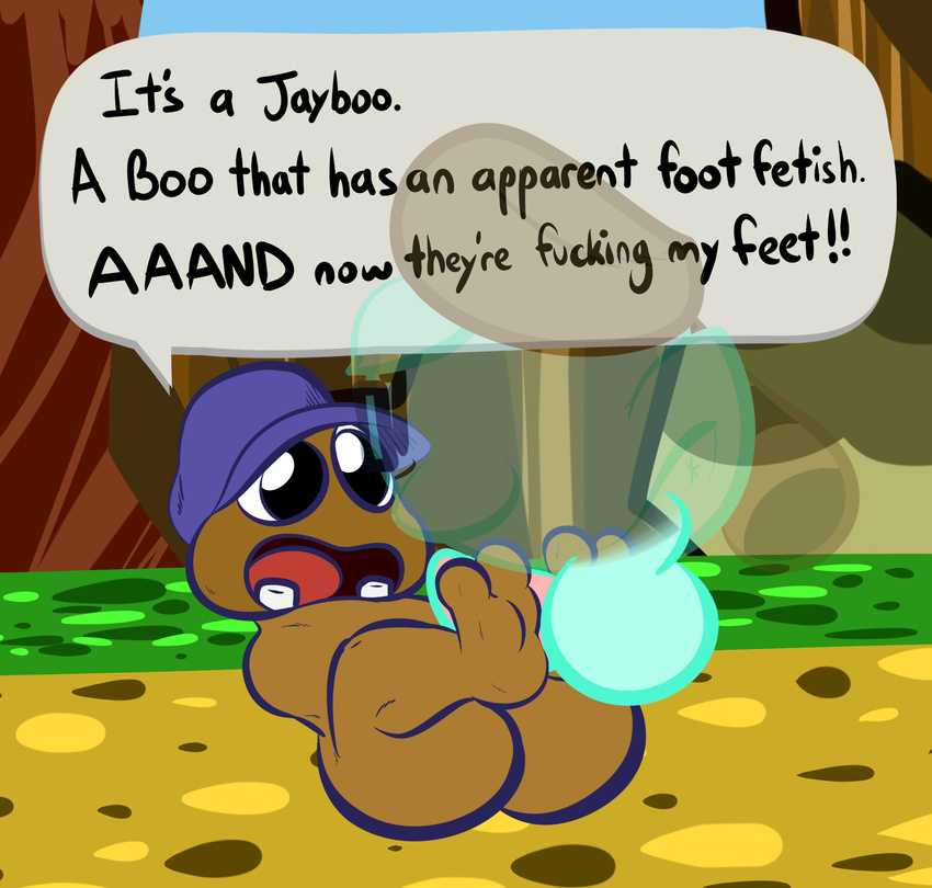 1-upclock anus balls barefoot boo_(mario) clothed clothing dialogue duo english_text erection feet foot_fetish footjob ghost goomba goombario hat male male/male mario_bros nintendo open_mouth paper_mario penis sex simple_background smile spirit text toes two-footed_footjob video_games