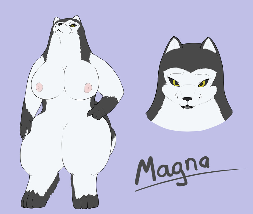 anthro armello badroy big_breasts black_sclera blue_background breasts canine female magna_(armello) mammal nipples nude simple_background smile thick_thighs wolf yellow_eyes