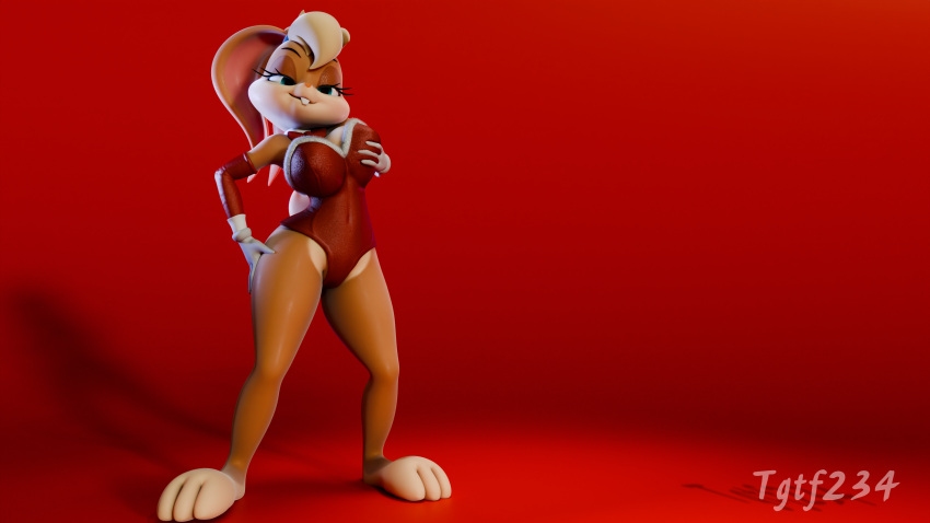 16:9 3d_(artwork) 4k absurd_res anthro big_breasts blonde_hair blue_eyes breast_squish breasts buckteeth bunny_costume butt clothed clothing costume digital_media_(artwork) female gloves hair hand_on_breast hand_on_butt hand_on_hip handwear hi_res lagomorph leporid lola_bunny looking_at_viewer looney_tunes mammal rabbit red_background santa_costume self_grope simple_background smile solo squish tail teeth text tgtf234 warner_brothers watermark widescreen