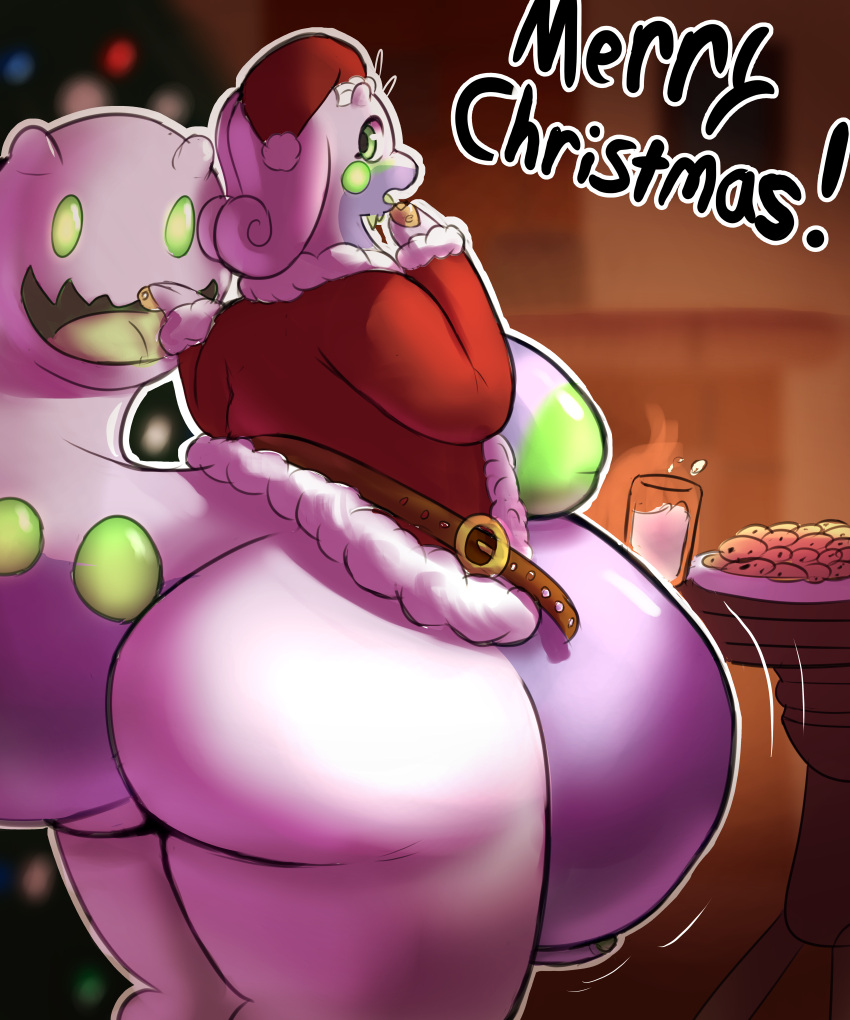5:6 absurd_res ambiguous_gender anthro areola big_breasts breasts butt cookie food generation_6_pokemon genitals goodra green_areola green_nipples hi_res mcerror merry_christmas nintendo nipples overweight overweight_anthro penis pokemon pokemon_(species) tail tail_mouth unusual_anatomy unusual_tail