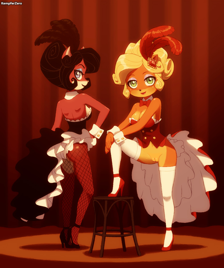 2019 5_fingers activision anthro bandicoot big_breasts black_hair blonde_hair blue_eyes breasts clothed clothing coco_bandicoot crash_bandicoot_(series) digital_media_(artwork) duo evil_coco evil_counterpart female fingers fishnet_pantyhose footwear fur genitals green_eyes hair hi_res high_heels kempferzero legwear long_hair looking_at_viewer mammal marsupial pussy shoes smile thigh_highs third-party_edit universal_studios