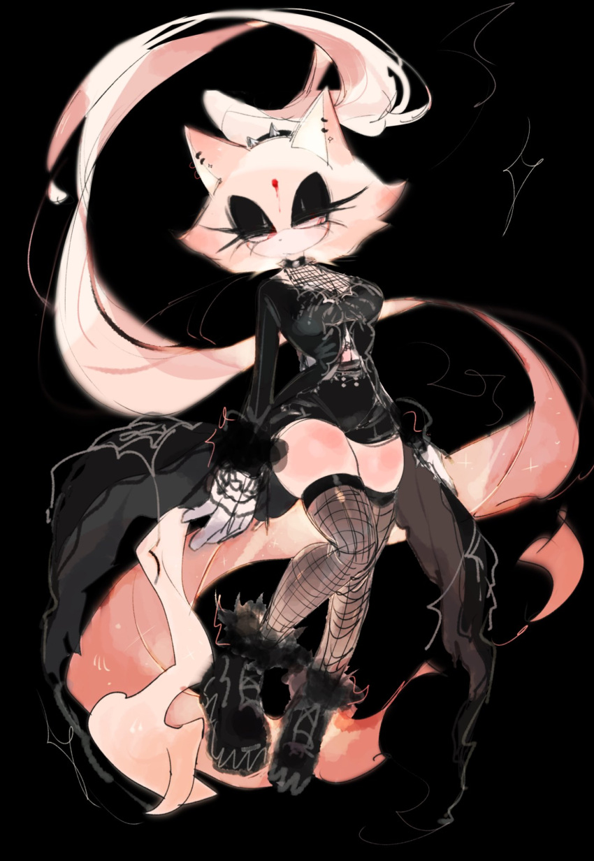 1girl animal_ears black_background black_eyeshadow black_shorts black_thighhighs blaze_the_cat cat_ears cat_girl cat_tail eyeshadow forehead_jewel furry furry_female gloves highres makeup pink_fur ponytail shorts sonic_(series) tail thighhighs usa37107692 white_gloves yellow_eyes