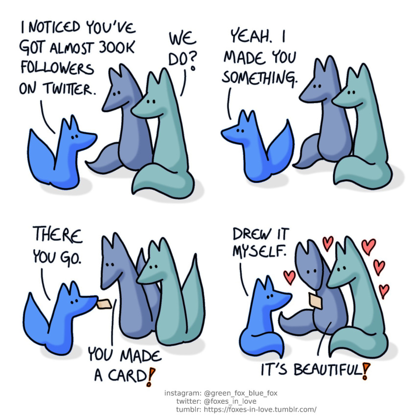 1:1 2024 ambiguous_gender black_eyes blue_body blue_fox's_brother blue_fox_(foxes_in_love) blue_fur brother_(lore) brothers_(lore) canid canine dialogue dot_eyes english_text eye_contact feral four_frame_image four_frame_sequence fox foxes_in_love fur green_body green_fox_(foxes_in_love) green_fur group heart_symbol hi_res holding_object looking_at_another looking_down looking_up male_(lore) mammal object_in_mouth sibling_(lore) simple_background simple_eyes tail text trio url white_background