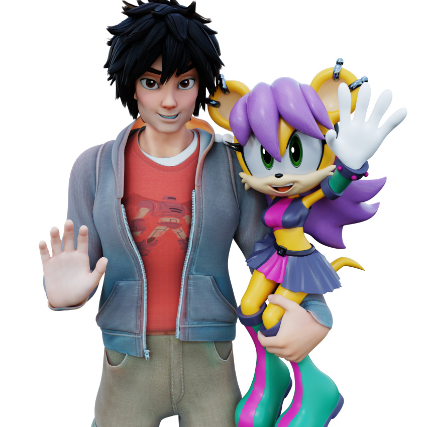 1:1 3d_(artwork) absurd_res alpha_channel archie_comics big_hero_6 blender_(disambiguation) blender_(software) clothed clothing digital_media_(artwork) disney duo female footwear fur gloves green_eyes hair handwear herpestid hi_res hiro_hamada holding_both_legs human looking_at_viewer male male/female mammal mina_mongoose mina_the_mongoose mongoose piercing purple_hair rotalice2 sega simple_background size_difference smile smiling_at_viewer sonic_the_hedgehog_(archie) sonic_the_hedgehog_(comics) sonic_the_hedgehog_(series) transparent_background
