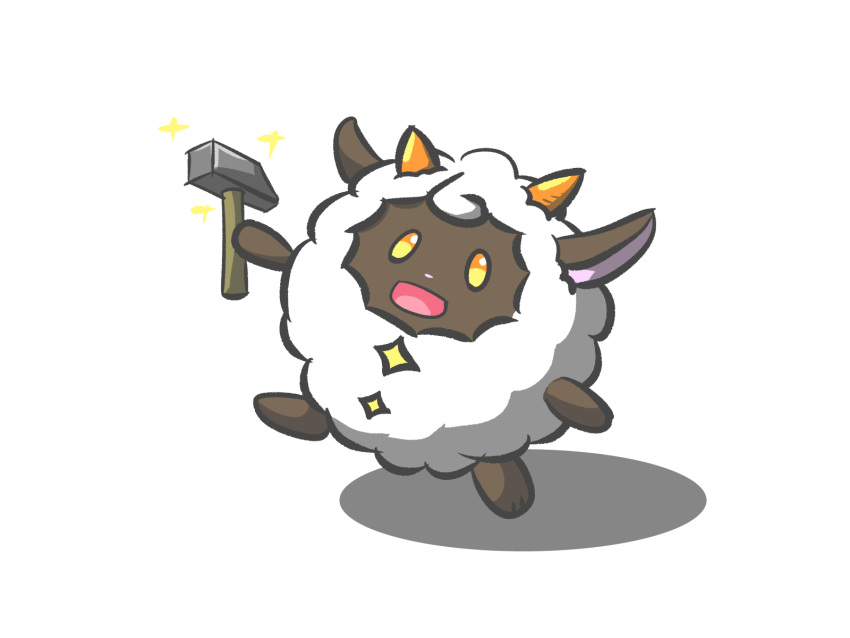 4:3 bovid caprine cel_shading digital_drawing_(artwork) digital_media_(artwork) female feral hammer happy hi_res holding_hammer holding_object holding_tool horn lamball mammal multicolored_eyes pal_(species) palworld pocketpair shaded sheep simple_background smile solo sparkles star tools two_tone_eyes white_background yuumisocute