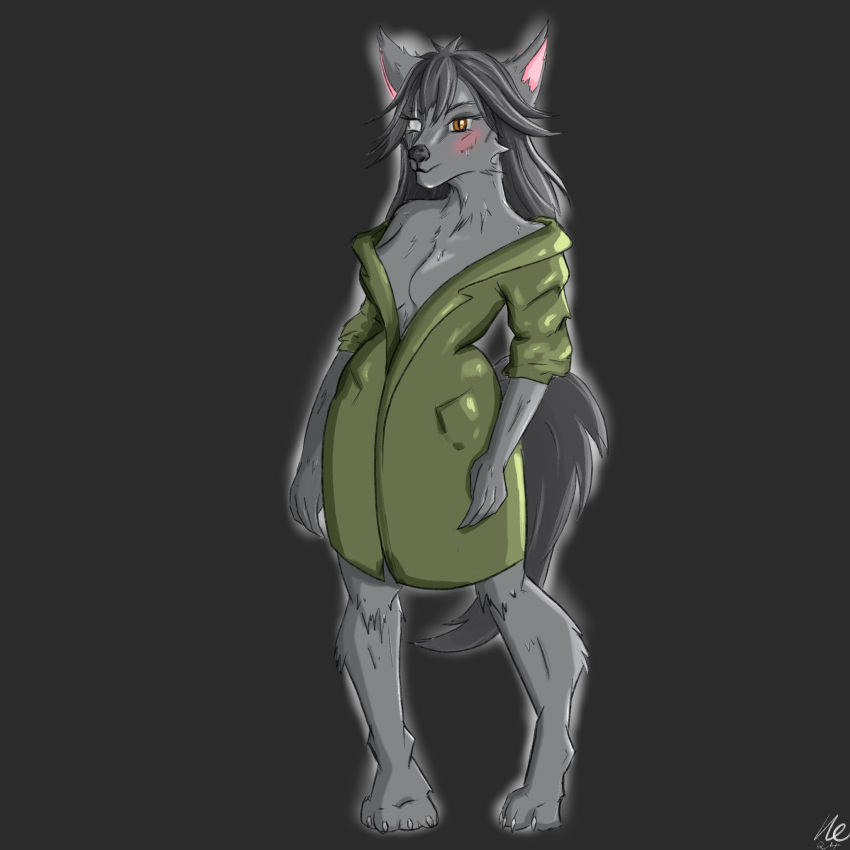 canid canine canis clothing digital_drawing_(artwork) digital_media_(artwork) female fur green_clothing grey h4untedpeaches hi_res humanoid mammal scar solo wolf