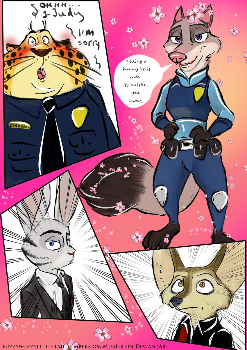 2017 absurd_res anthro benjamin_clawhauser canine cheetah comic dialogue disney english_text feline fennec finnick fox fur grey_fur hi_res judy_hopps lagomorph mammal murlik rabbit text zootopia