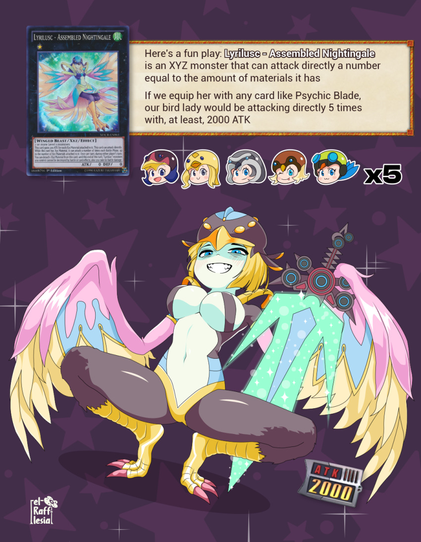 highres lyrilusc_-_assembled_nightingale lyrilusc_-_beryl_canary lyrilusc_-_celestine_wagtail lyrilusc_-_cobalt_sparrow lyrilusc_-_sapphire_swallow lyrilusc_-_turqouise_warbler non-web_source psychic_blade smug squatting winged_arms wings yu-gi-oh!