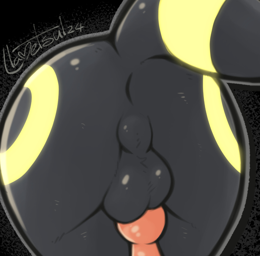 2024 anus backsack balls butt digital_media_(artwork) eeveelution faceless_character faceless_male generation_2_pokemon genitals hi_res knot llametsul male nintendo penis pokemon pokemon_(species) rear_view signature simple_background solo tail umbreon