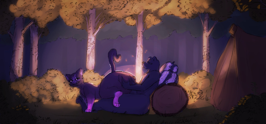 anthro big_butt big_penis blush blush_lines butt camp campfire camping camping_tent crouching_reverse_cowgirl detailed_background digital_media_(artwork) domestic_cat dumliz duo erection feet felid feline felis female female_on_top feral forest forest_background fur genitals hi_res hot_dogging huge_butt huge_penis huge_thighs leeson_smith log looking_back male male/female male_on_bottom mammal nature nature_background night nude on_bottom on_top outside paws penis plant public reverse_cowgirl_position sex tail tent thick_thighs toes tree wide_hips wood