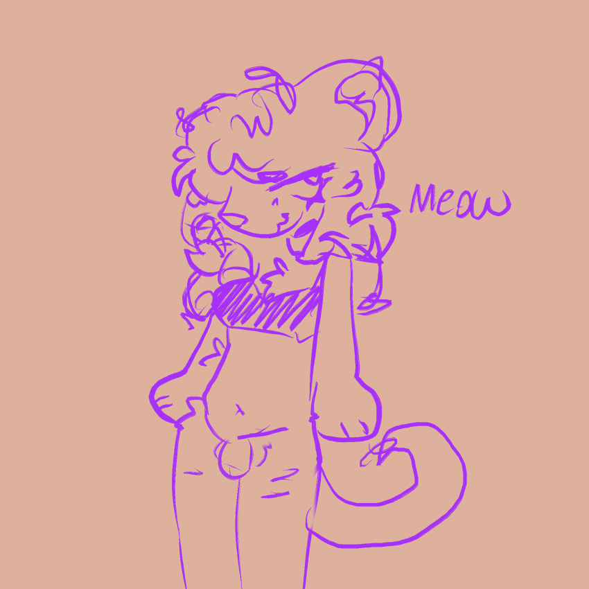 anthro bottomless clothed clothing felid female fur genitals hi_res hybrid jayden_(starrmutt) liger mammal pantherine penis purple_body purple_fur sketch small_penis solo starrmutt trans_(lore) trans_woman_(lore)