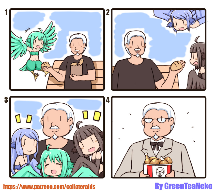 absurd_res avian colonel_sanders comic fast_food female food fried_chicken greenteaneko harpy hi_res humor kfc male